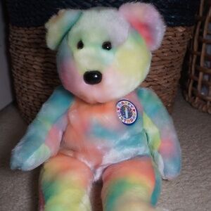 TY Beanie Babies "B.B. Bear" Soft Plush Tye Dye 14 Inches 2000 Happy Birthday